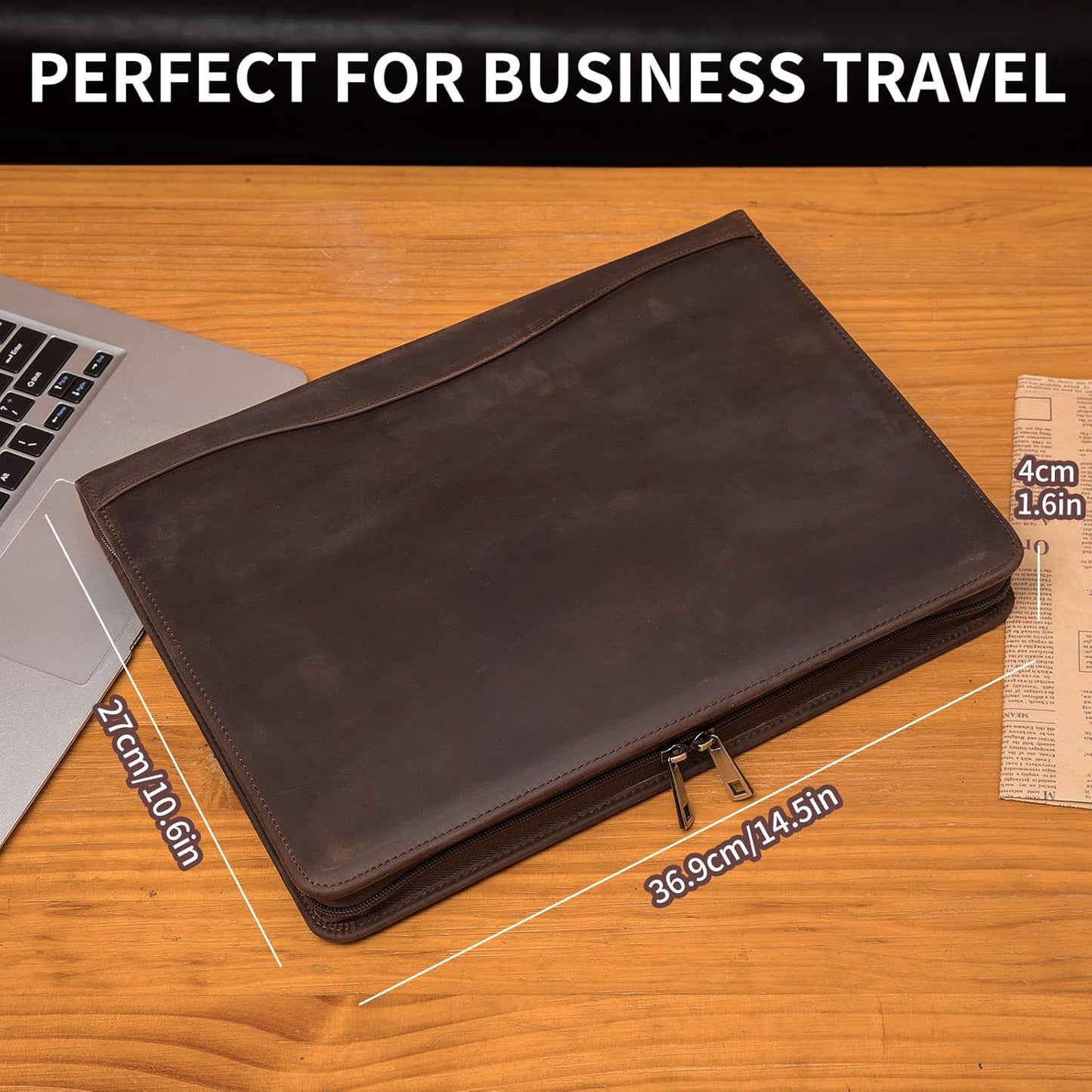 Personalized Genuine Leather Portfolio, Legal Size 8.5 x 14 Pad Holder, Custom Engraved Business Padfolio for Men Women, Zippered Laptop Organizer, Professional Notepad Folio, Dark Brown
