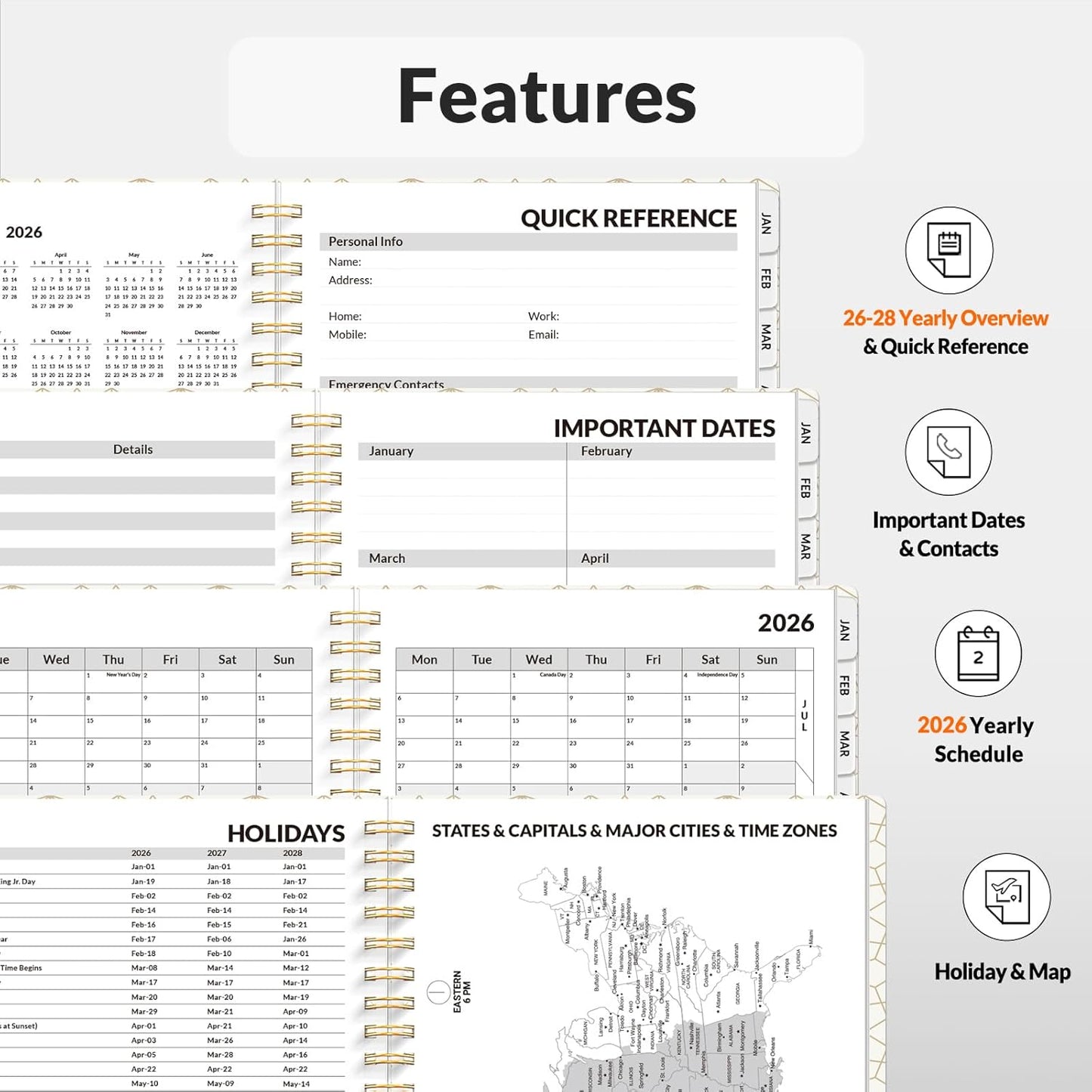 SUNEE Planner 2026 Weekly and Monthly, January 2026-December 2026, 6.4"x8.3", Tabs, Note Pages,Spiral Binding, Black
