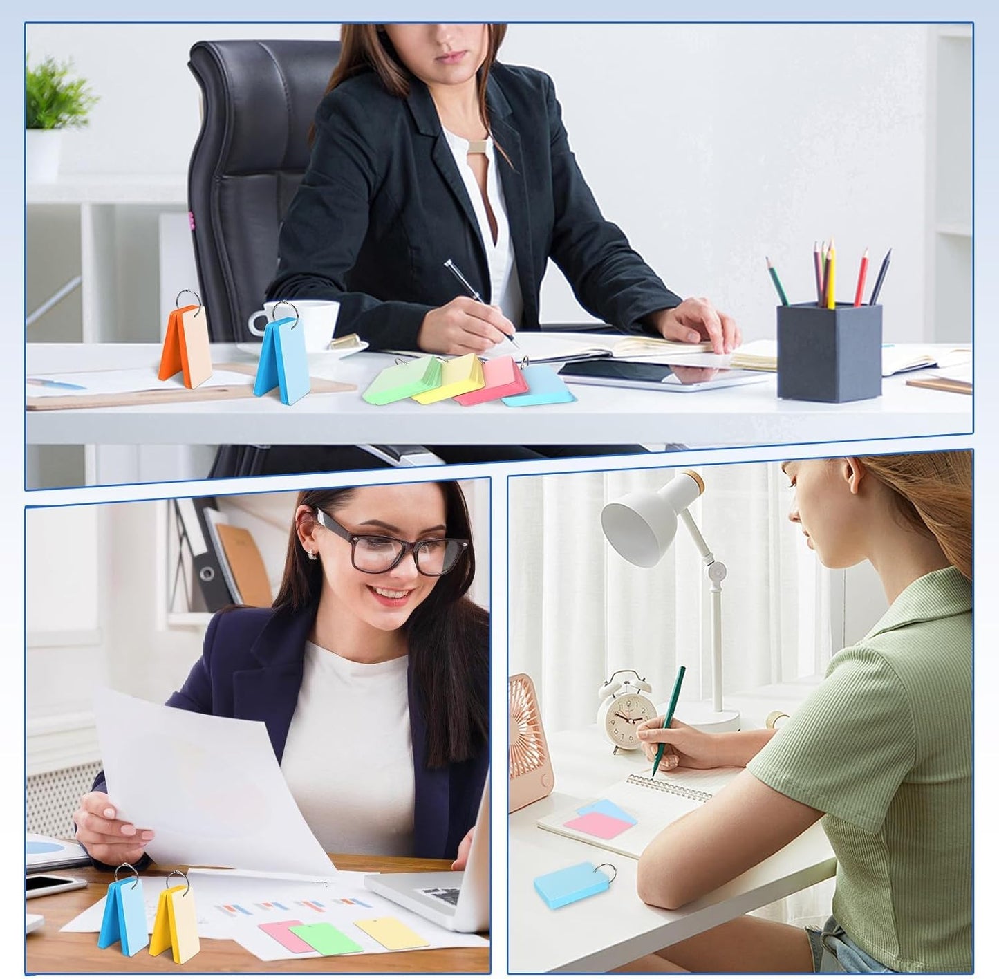 Tecmisse 400 PCS Colored Index Cards with Ring, 2.2 x 3.5 Inch, Small Blank Note Cards with Waterproof Covers,Flash Cards Studying for Office School Supplies