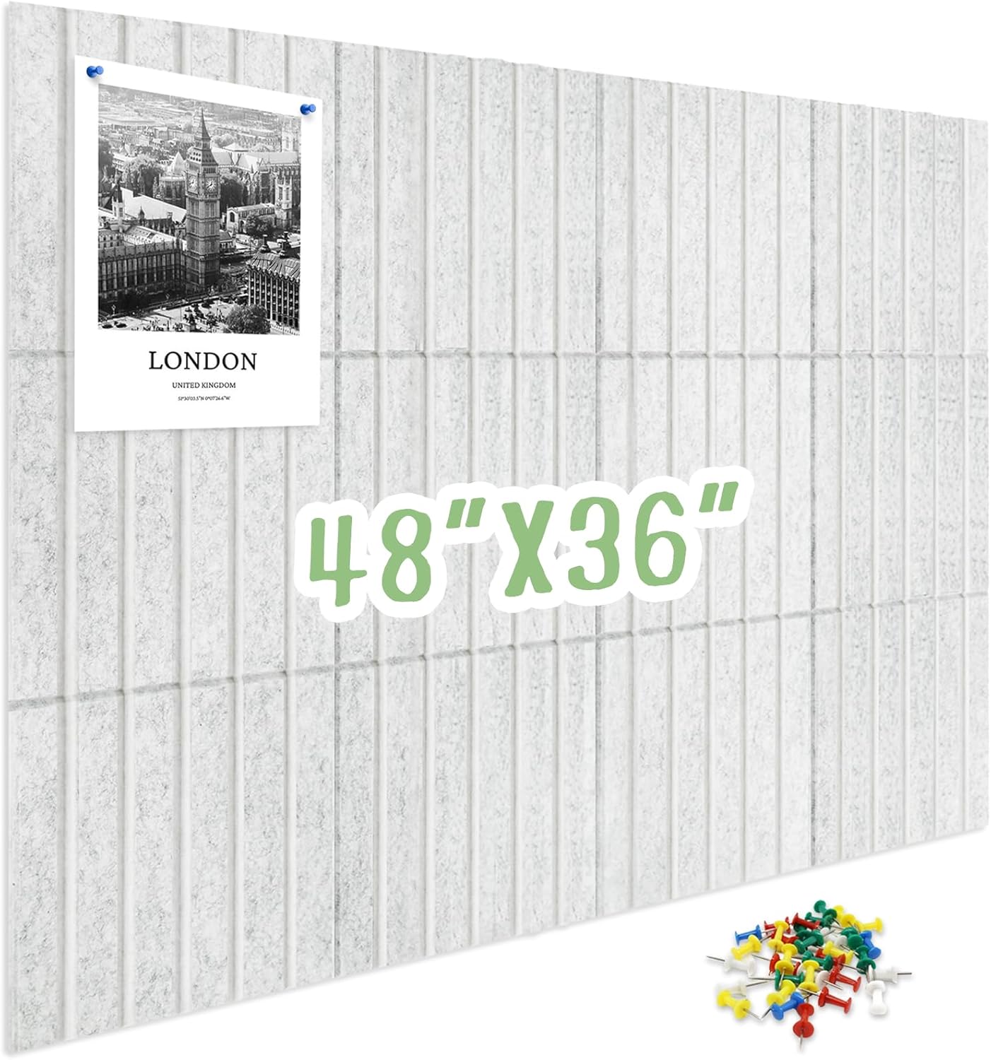 12 Pack Large Cork Board for Walls, Slat Wall Paneling, 48" X 36" Felt Bulletin Board Tiles with Safe Removable Adhesive Tabs & Push Pins, Pin Board Cork Board Wall Organizer for Office - Light Grey