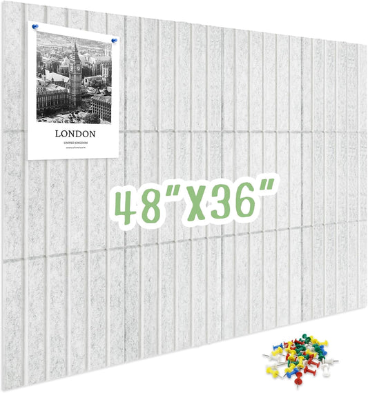 12 Pack Large Cork Board for Walls, Slat Wall Paneling, 48" X 36" Felt Bulletin Board Tiles with Safe Removable Adhesive Tabs & Push Pins, Pin Board Cork Board Wall Organizer for Office - Light Grey