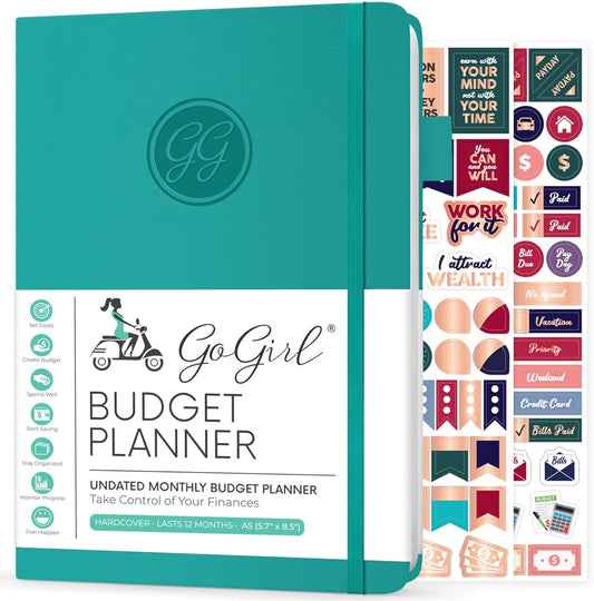 GoGirl Budget Planner – Monthly Financial Planner Organizer Budget Book. Expense Tracker Notebook Journal to Control Money, A5 (Turquoise)