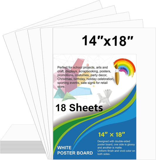 18 Pcs White Poster Board Paper 14x18, ROOKEA Blank Graphic Display Vision Boards Bulk for School Arts Classroom Crafts Projects Presentations Drawing Scrapbooking