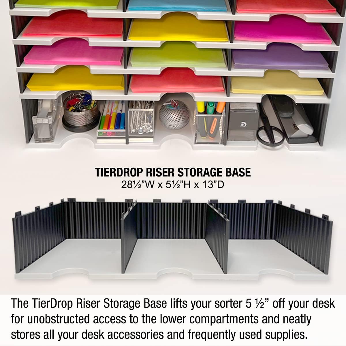 Desktop Organizer 6 Letter Tray Sorter Plus Riser Storage Base & 3 Storage Drawers - Ultimate Office TierDrop Plus Stores All of Your Documents and Supplies in One Compact Modular System