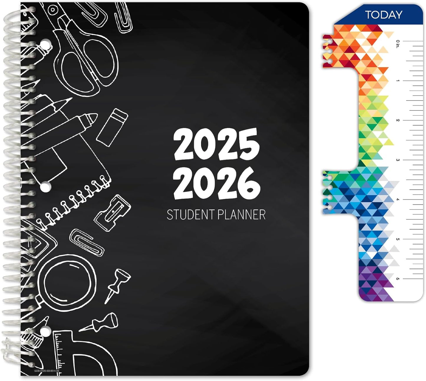 Global Datebooks Dated Middle School or High School Student Planner for Academic Year 2025-2026 Includes Ruler/Bookmark and Planning Stickers (Block Style - 8.5"x11" - Doodles)