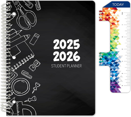 Global Datebooks Dated Middle School or High School Student Planner for Academic Year 2025-2026 Includes Ruler/Bookmark and Planning Stickers (Block Style - 8.5"x11" - Doodles)