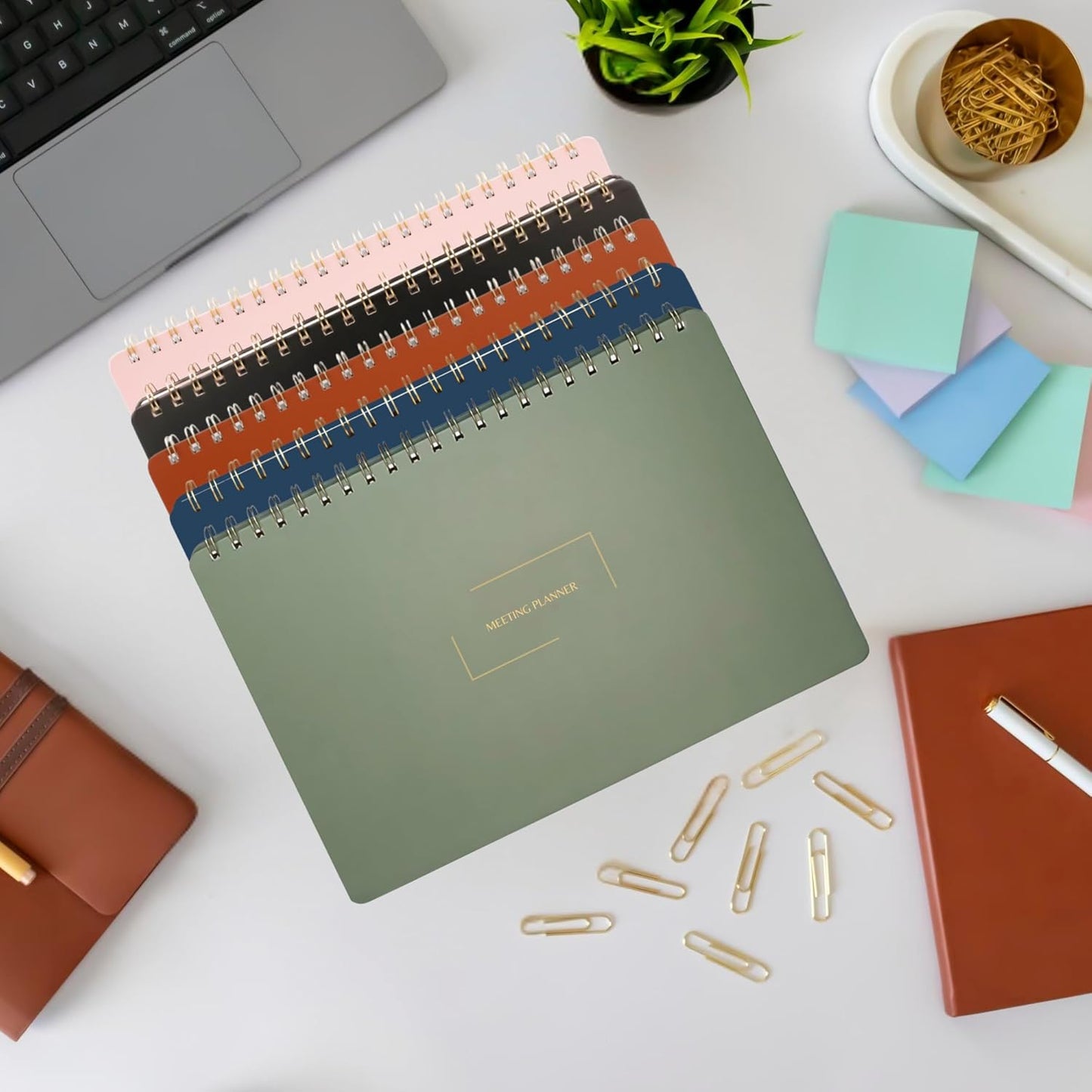 | Meeting Notebook for Work | 8.25" x 11.75" | Project Planner | Simple Design | Multiple Layouts | Office and Business Planner (Evergreen, Meeting Planner - Landscape)