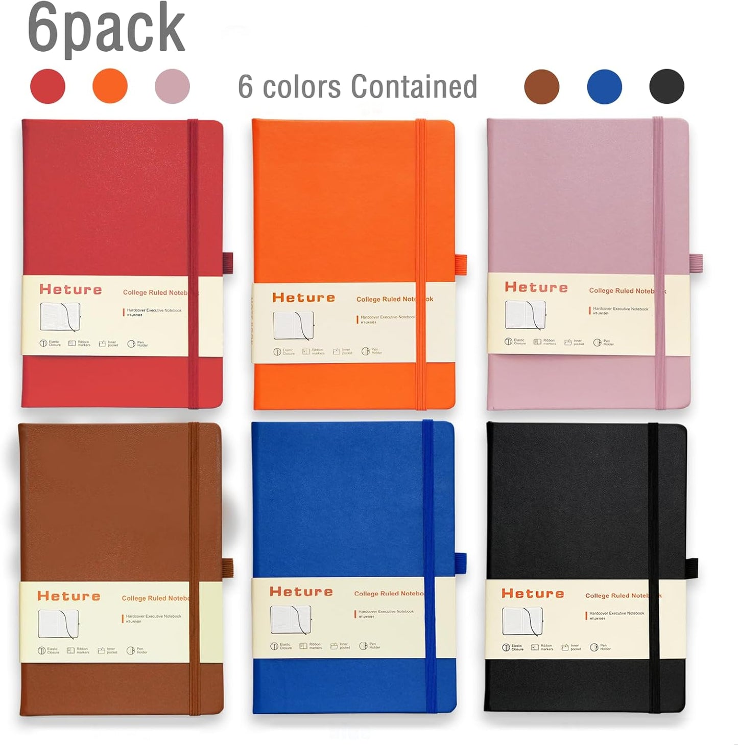 Hardcover Notebooks, 6 Packs A5 Lined Journals Notebook for Writing 160 Pages, 8.2 x 5.5 inch, Classic Ruled Notebooks for College/Work/Travel (Assorted Color-6 Pack)