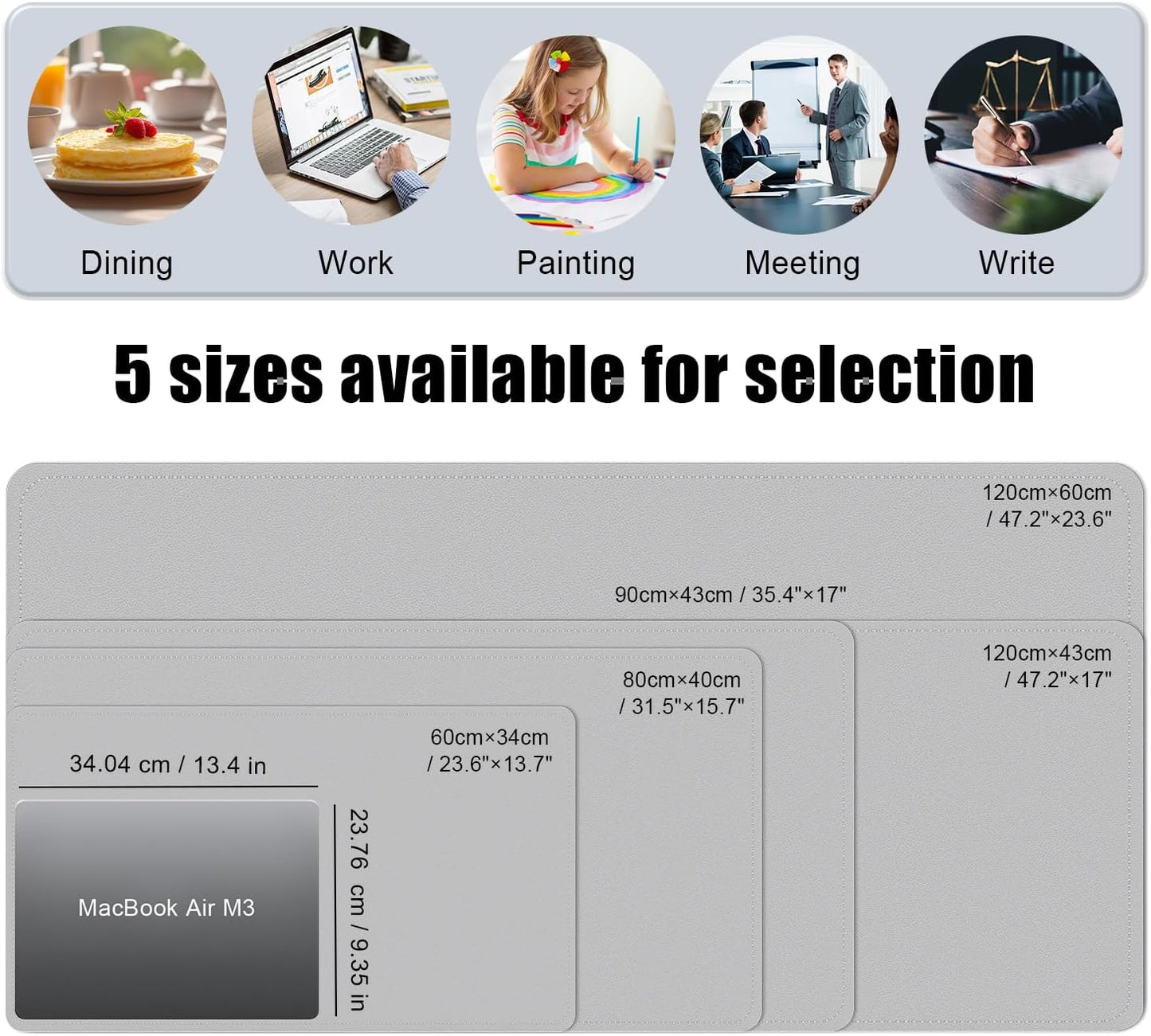 Dual-Sided Desk Pad, Natural Cork & PU Leather Mouse Pad for Desk, Desk Pad Protector, Non-Slip Desk Mat for Office and Home Work, (Light Gray, 23.6" x 13.7")