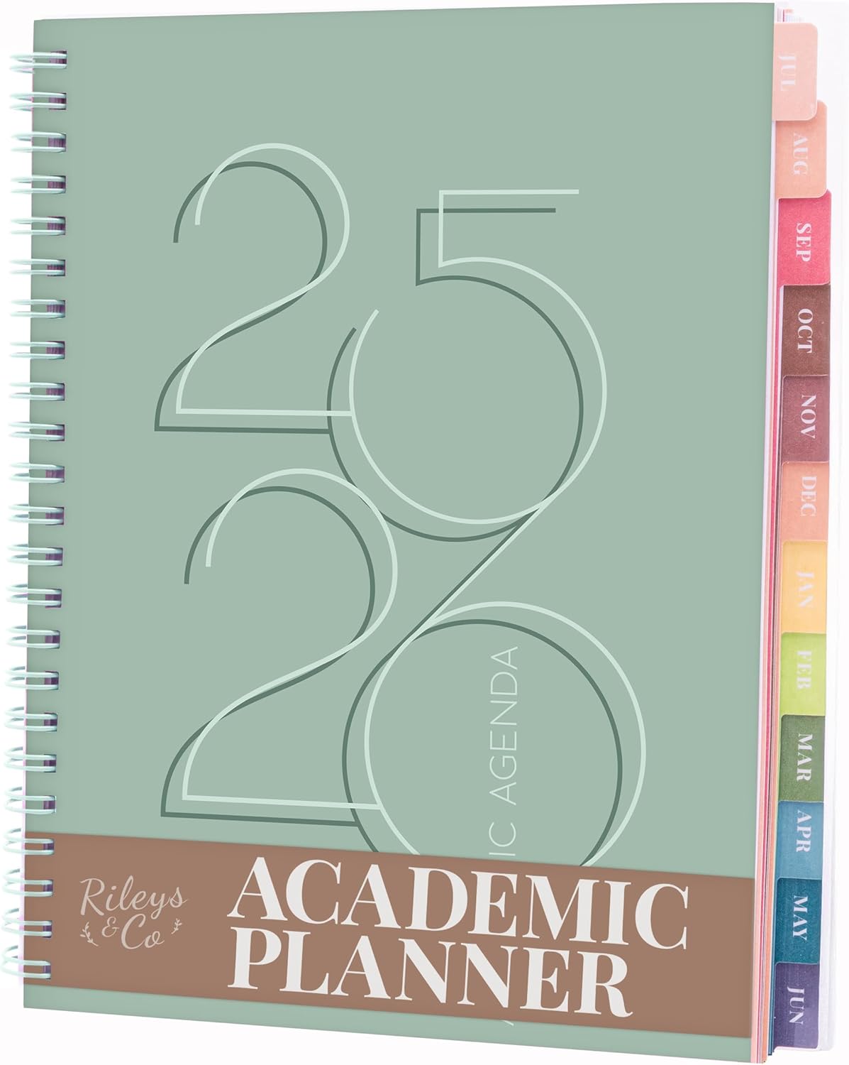 Rileys Academic Planner 2025-2026, Daily, Weekly & Monthly Planner, July 2025 - June 2026, Student Notes Pages, Twin-Wire Binding, Weekly Agenda for School & Work (8 x 6-Inches, Green, Deco)