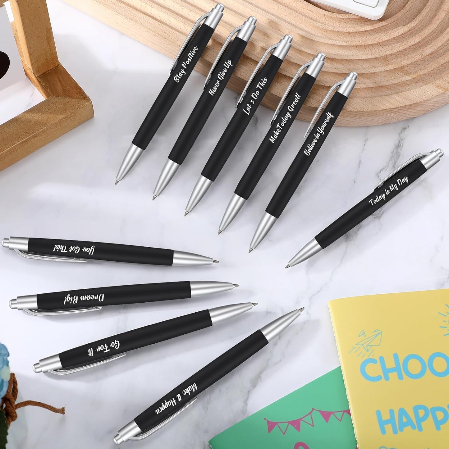 Yeaqee 100 Pcs Inspirational Pens Employee Appreciation Back to School Gifts Motivational Thank You Metal Greeting Quote Ballpoint Pen for Coworker Teacher(Black,Inspirational)