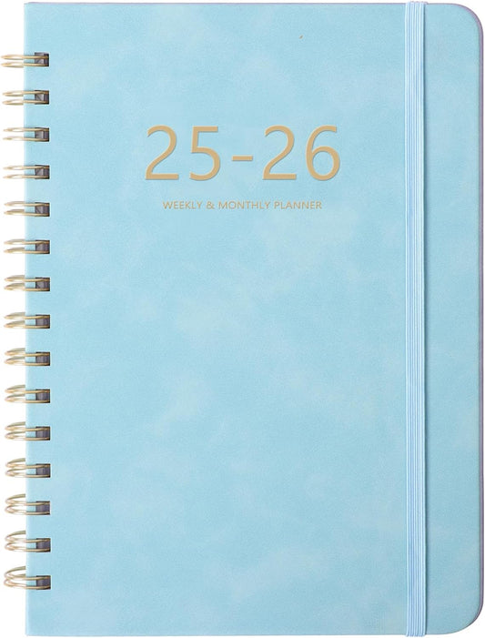 Academic Planner 2025-2026, Weekly and Monthly Calendar Planner, July 2025 - June 2026, 6.4" x 8.5", Faux Leather Cover Yearly Teacher Student Planning Agenda Book with Tabs, Pocket, Notes(Blue)