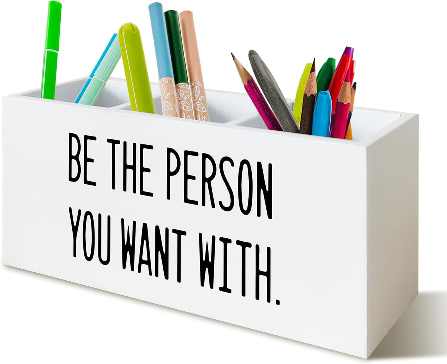 Be the Person You Want With Office Decor Pen Holder for Desk, Motivational Gifts for Human Resources signs, Motivational Wooden Pencil Holder Office Desk Accessories