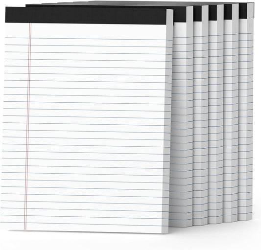 AILZFEI 300 Sheets White Legal Pads 8.5 x 11 Wide Ruled 6 Pack Notebook Paper Note Pad 50 Sheets per Notepad Perforated Writing Pad Study Back 8x11 Pads of Paper
