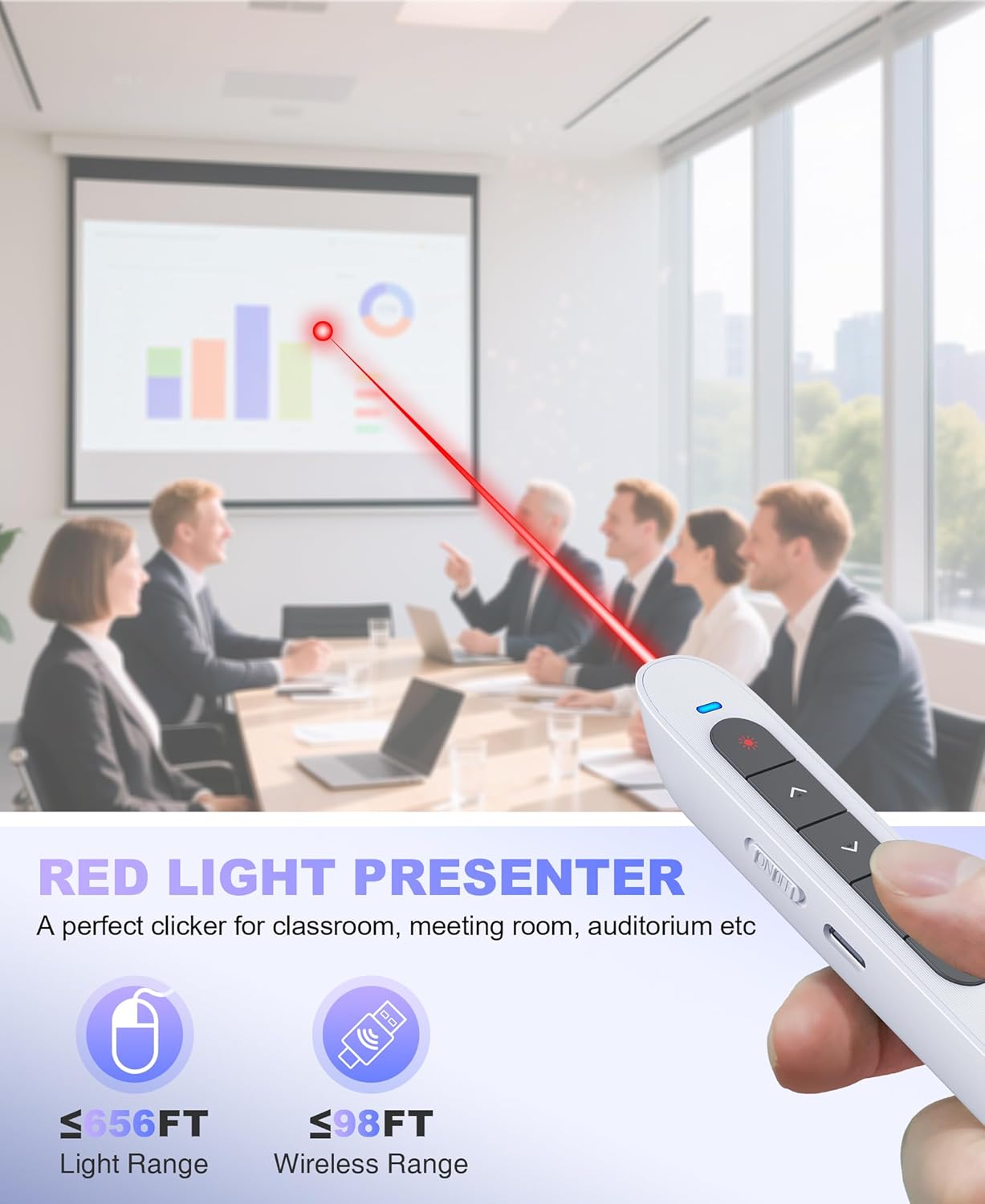 2 in 1 USB Type C Wireless Rechargeable Presenter Remote with Air Mouse, Volume Control Presentation Clicker PPT Pointer RF 2.4GZ PowerPoint Clicker Slide Advancer for Window Mac Keynote Google White