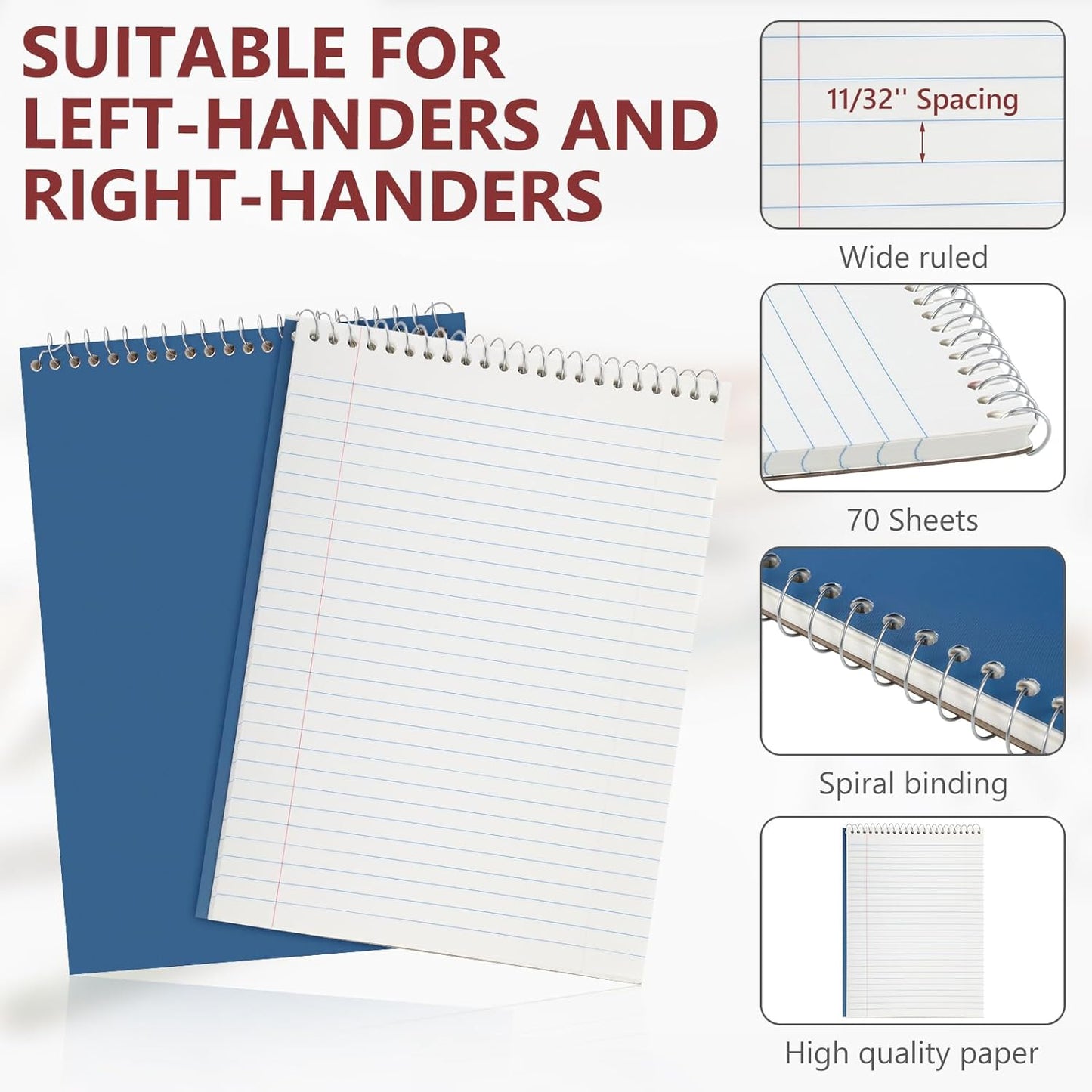 6 Pack 8.5 x 11'' Top Bound Office Steno Book Wide Ruled Double Sided Spiral Notebooks Reliable White Paper 70 Sheets/Pad Pastel Colors Covers for Writing School Notes(Vintage Color)