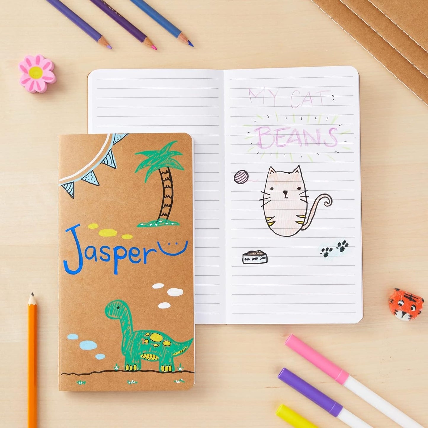 Paper Junkie Notebooks for School - 4.3 x 8.2 In, Kraft Brown, Pack of 48 - Lined Notebooks - Kraft Paper Journals for Note Taking & Journal Writing