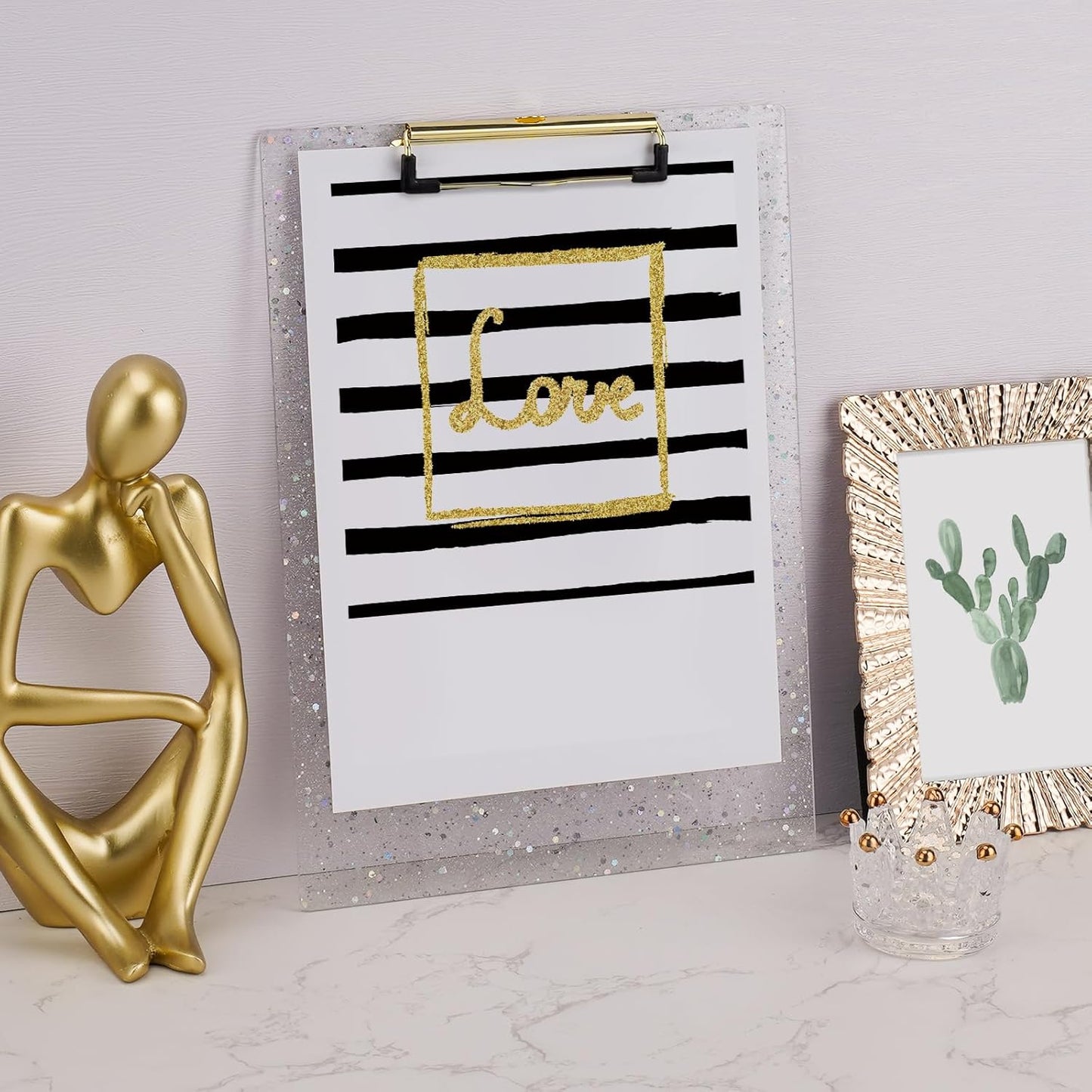 Hongri Plastic Acrylic Glitter Clipboard, 8.5x11" Stardard Letter A4 Size Clipboards for Classroom, Taecher, Women.Cute Confetti Clip Board, Office Supplies, School Supplies.