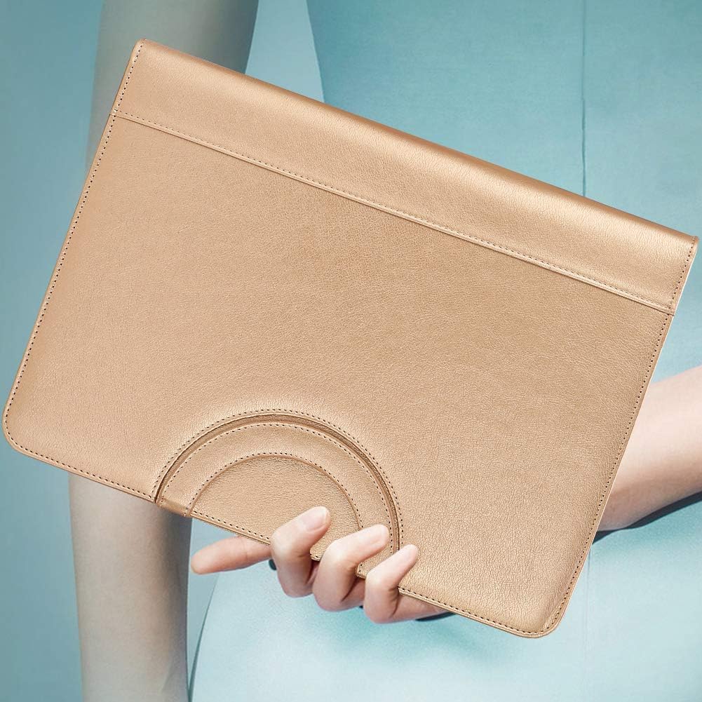 Darolin Zippered Leather Padfolio Portfolio with Hidden Handle and Clipboard, Business Conference Organizer Notepad Folder, Portfolio Bag, Padfolio for Women/Men (Gold)