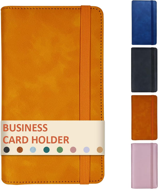 Leather Professional Business Card Holder Book Organizer, 240 Card Slots Capacity Booklet, Premium PU Name Cards Storage Folder with Soft Cover, Credit Card Binder Holder for Men/Women (Yellow)