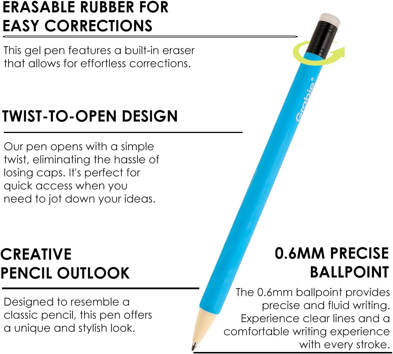 Grabie Erasable Gel Pens, 9 Colors Erasable Pens, Make Mistakes Disappear Colored Pens, Assorted Color Inks for Drawing Writing Planner,Gel Pens for Coloring