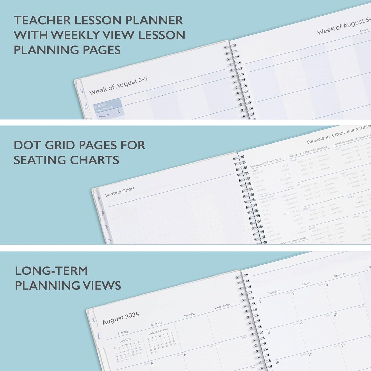 Blue Sky 2024-2025 Academic Year Teacher Weekly and Monthly Lesson Planner, July 2024 – June 2025, 8.5" x 11", Flexible Cover, Wirebound, Dots (100330-A25)