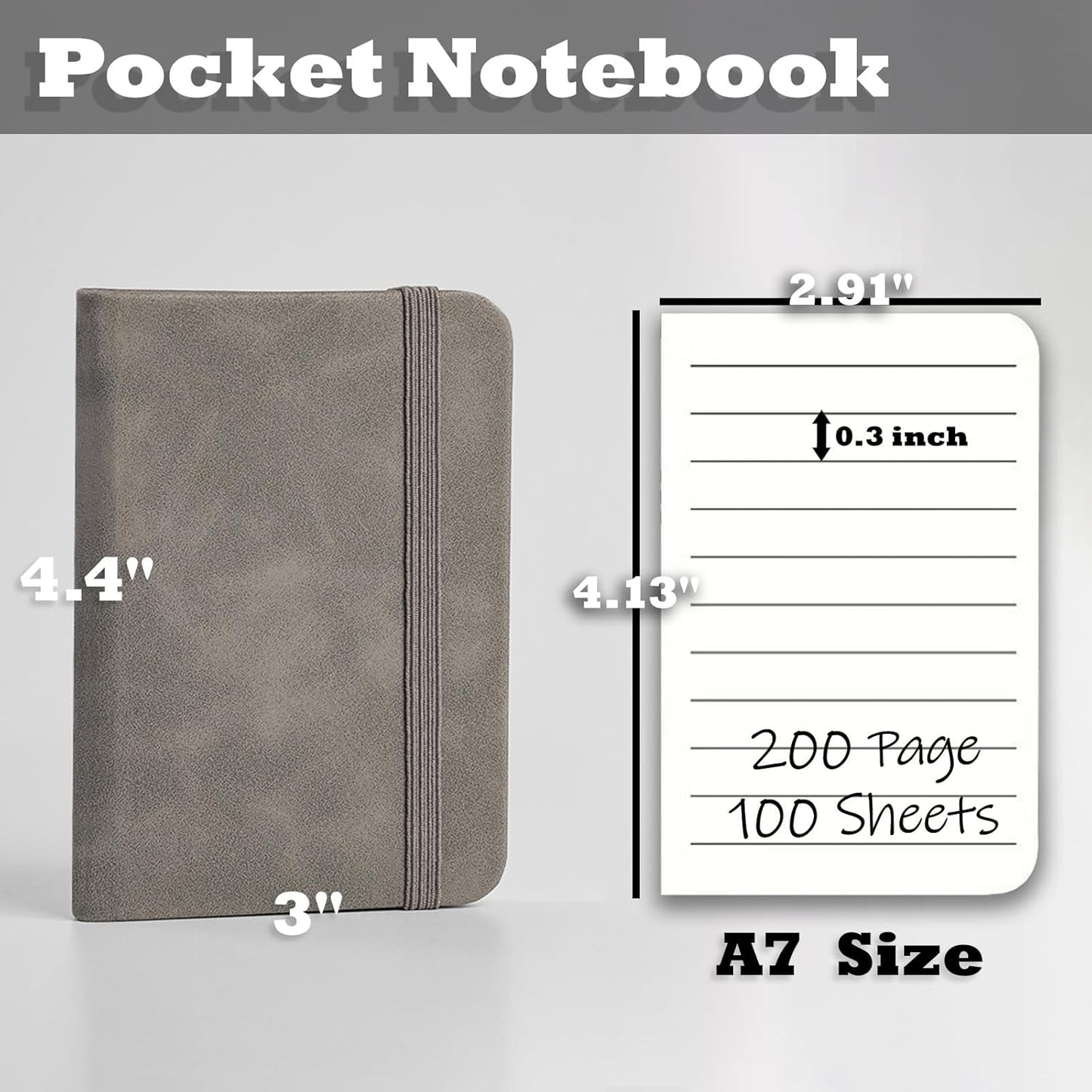 4 Pack Pocket Notebook Small Notebook, 3" x 4.4" Journal Notebook Hardcover with Thick Lined Paper, 200 Pages Leather Cover Mini Journal Notepad (Gray)