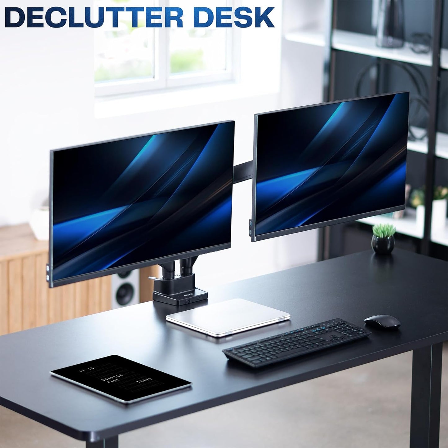 VIVO Premium Aluminum Full Motion Dual Monitor Desk Mount Stand with Lift Engine Arm, Fits Ultrawide Screens up to 35 inches, STAND-V102BB