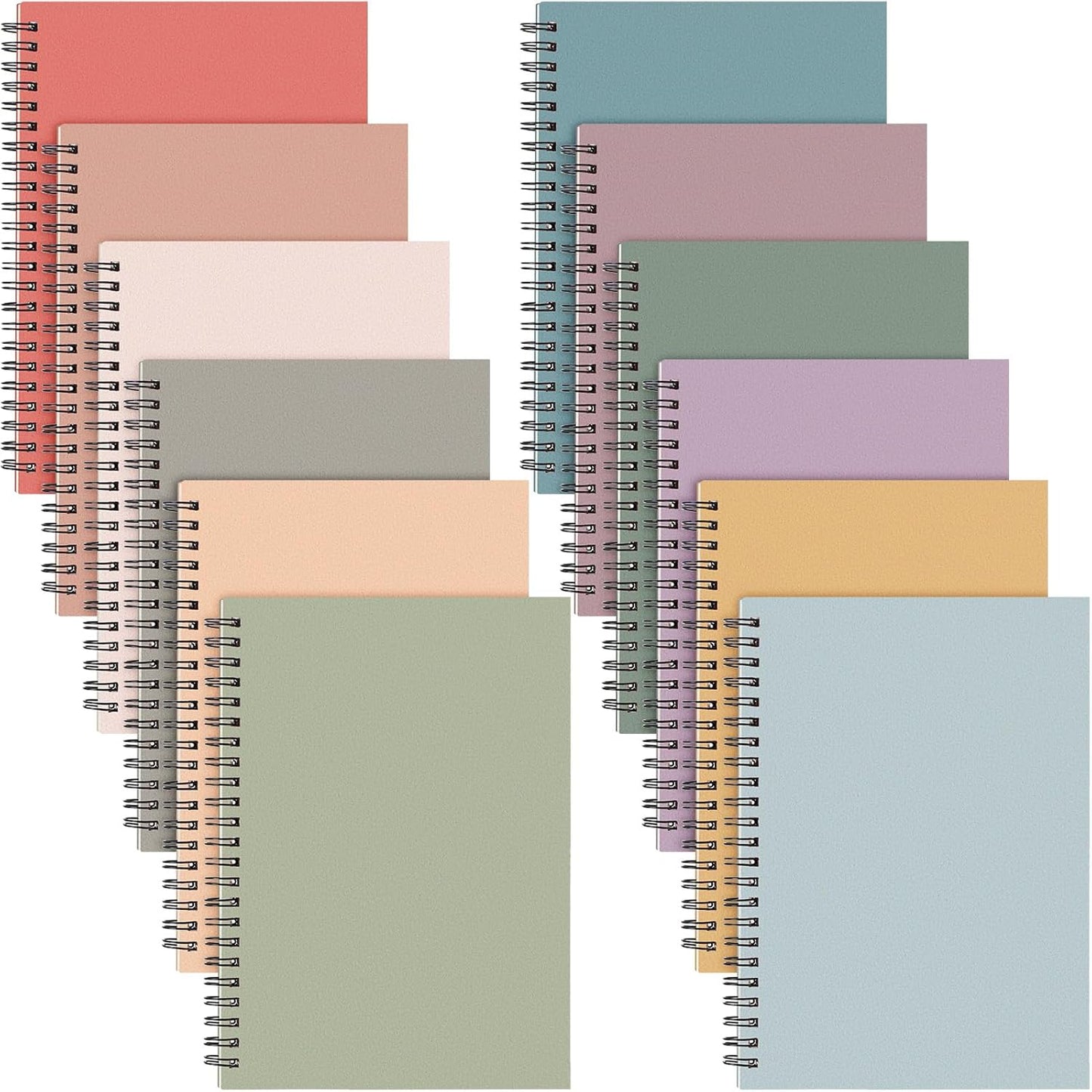 Fuutreo 12 Pcs Spiral Notebook for Work A5 8.3 x 5.7 Inch College Ruled Spiral Journal Notebook Kraft Cover Ruled Paper, 12 Color, 60 Sheets, 120 Pages for Office School(Vintage Color)