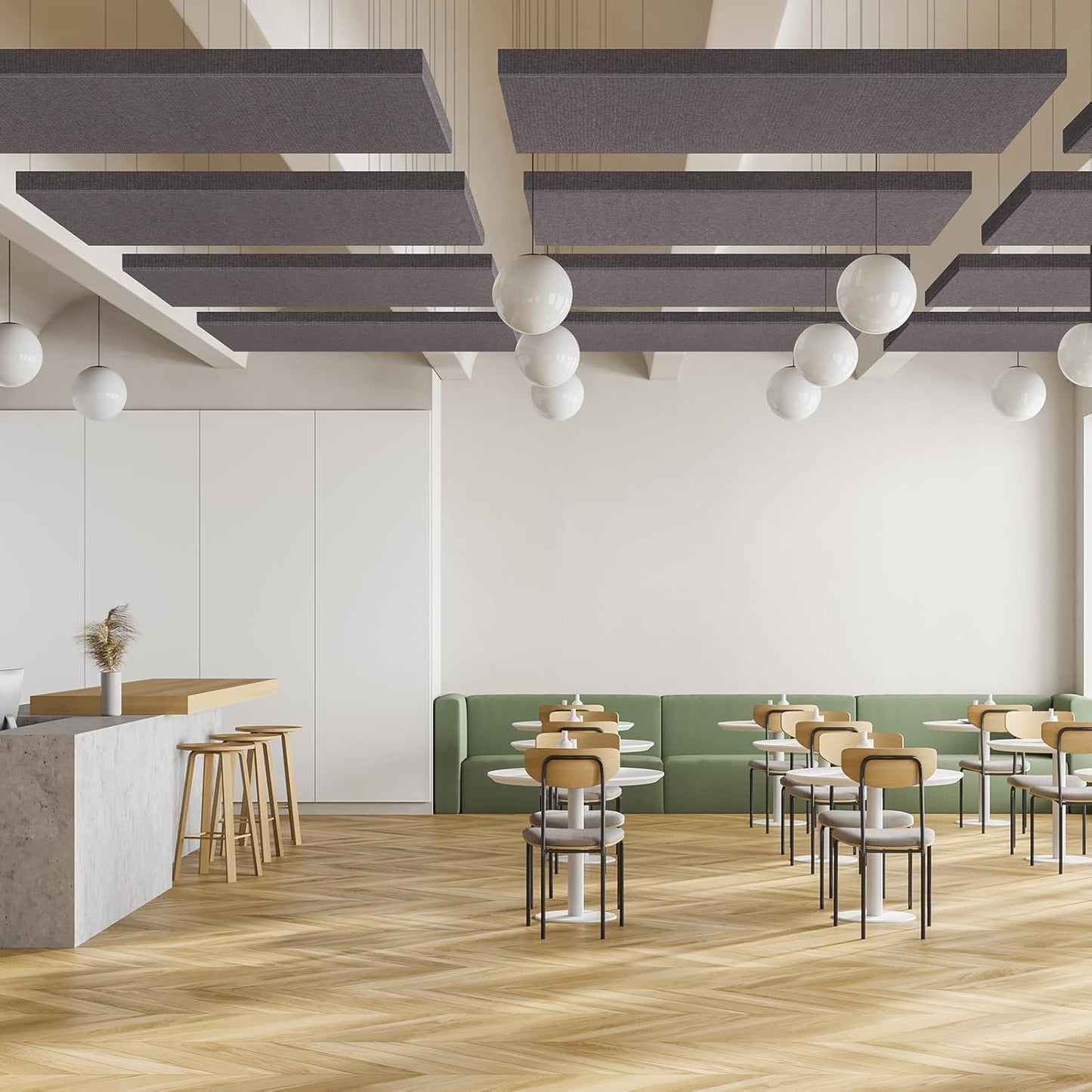 2” Thick Acoustic Panels with Hanging Brackets to the Wall, 2 PCS 47.2” x 11.8” Fiberglass Sound Absorbing Panels for Home Theater Church Office Wall or Ceiling, Mud Grey