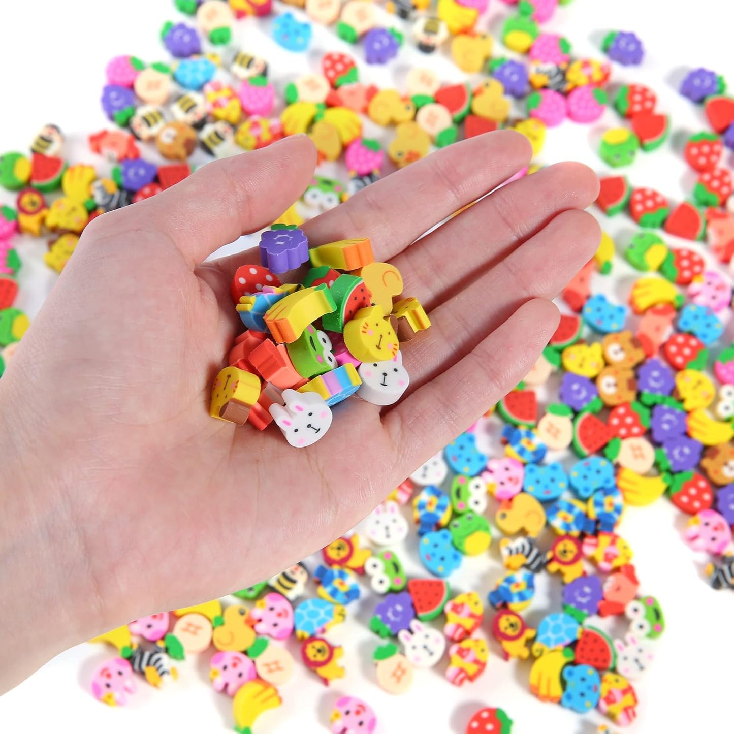1000 Pieces Mini Erasers for Kids, Bulk Small Animal Fruit Pencil Erasers Assortment for Home Rewards, School Supplies and Gift Filling