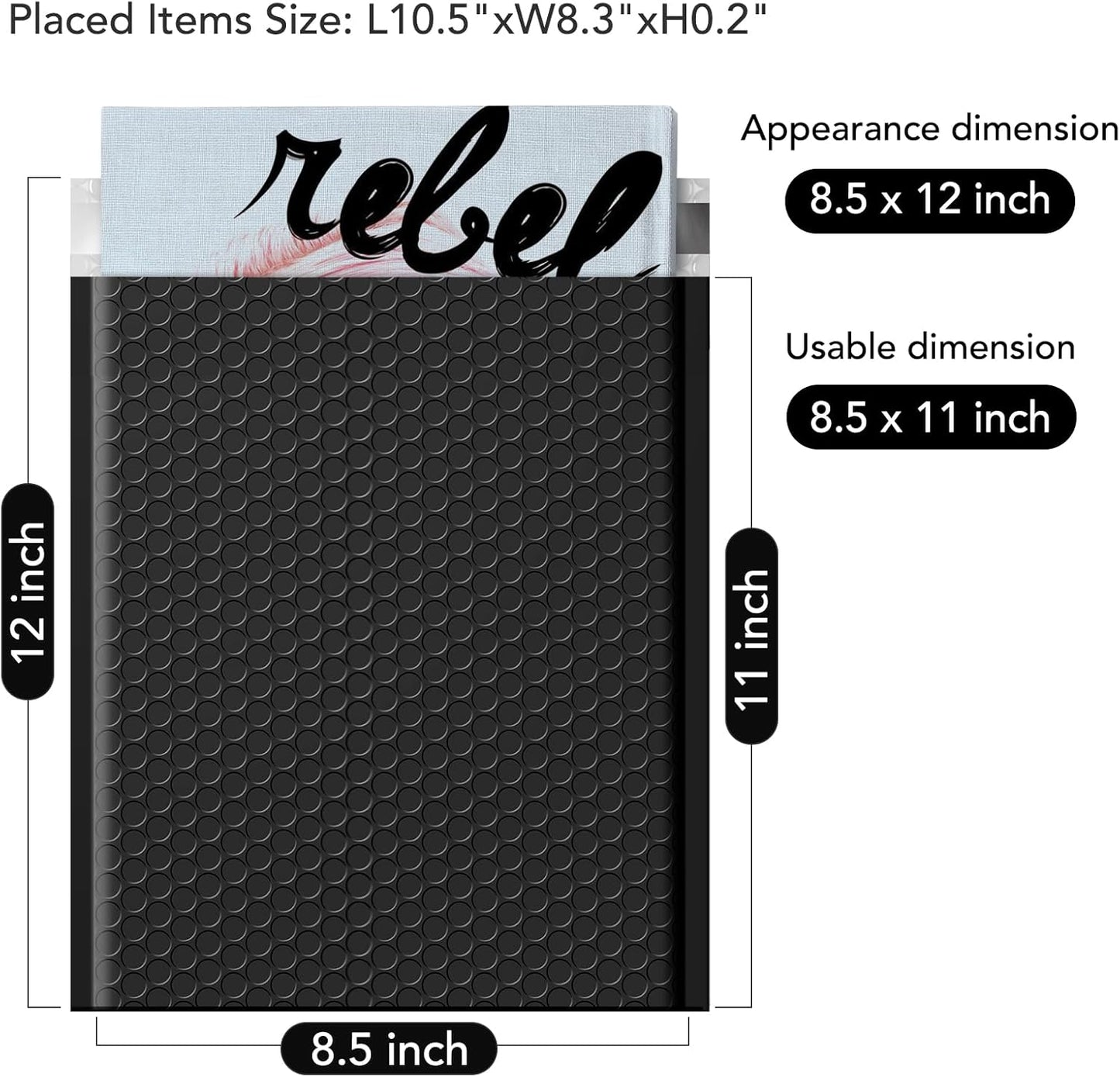 Fuxury Black Bubble Mailers 8.5x12" 40 Pack Medium Padded Envelopes Opaque #2 Bubble Mailer Usable Size 8x11" Thick Padded Mailers for Small Business Mailing Books Clothes Makeup Supplies