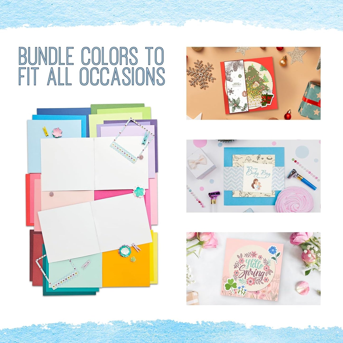 6 x 6 Inch Sqaure Blank Cards with Envelopes 100LB Folded Greeting Cards 24 Assorted Colors 48 Thick Plain Card Stock for Card Making, Photo Cards, Embroidery