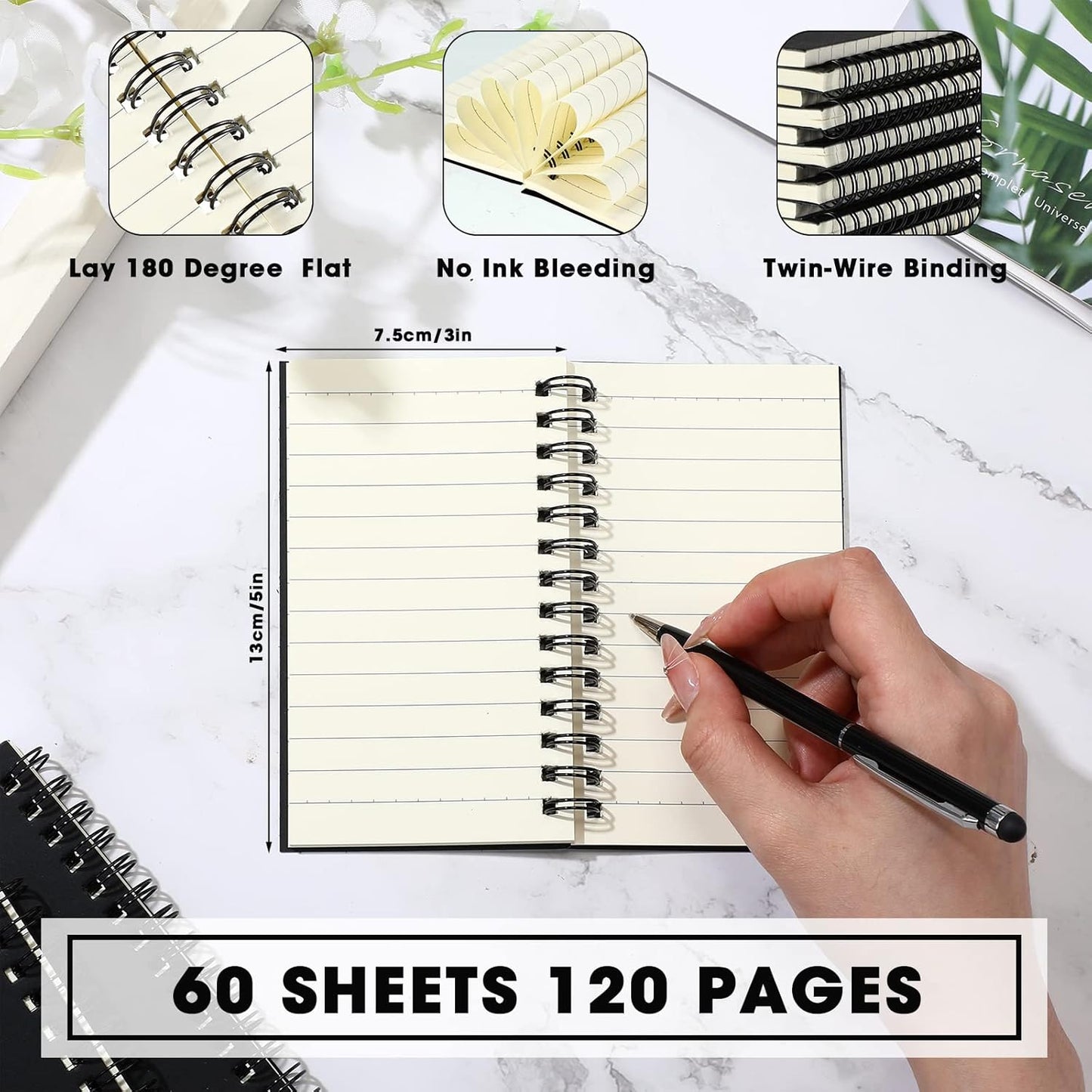 Jutom 54 Pcs Small Spiral Notebooks Memo Pads 3x5 Bulk Small Pocket Notebooks Mini Notepads with Lined Pages Mini Journals for Office Back to School Work Writing Supplies, 120 Pages (Black)