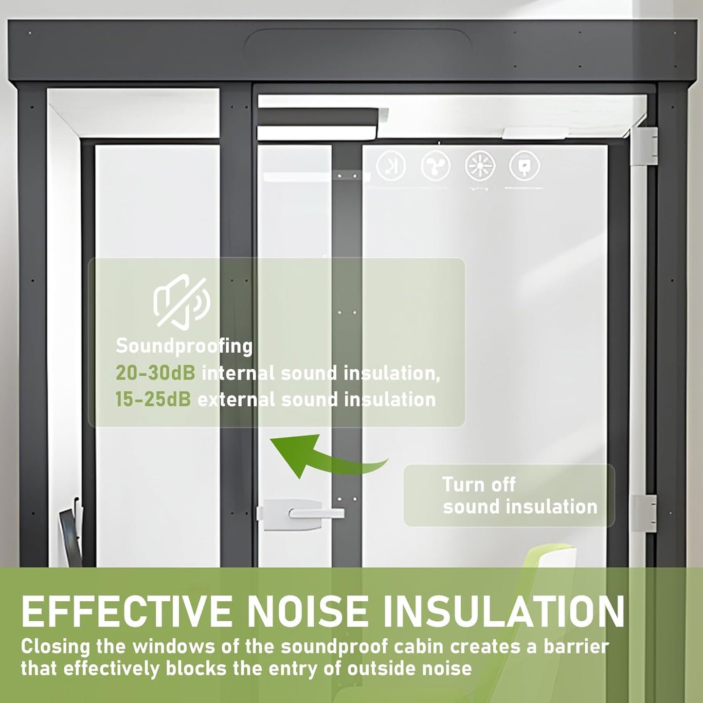 Office Sound Booth with Audio Privacy - Modern Soundproof Booth Includes Black Transparent Glass Design,Freestanding Office Room with Light, Fans,Casters for Study,Game (52.36IN)