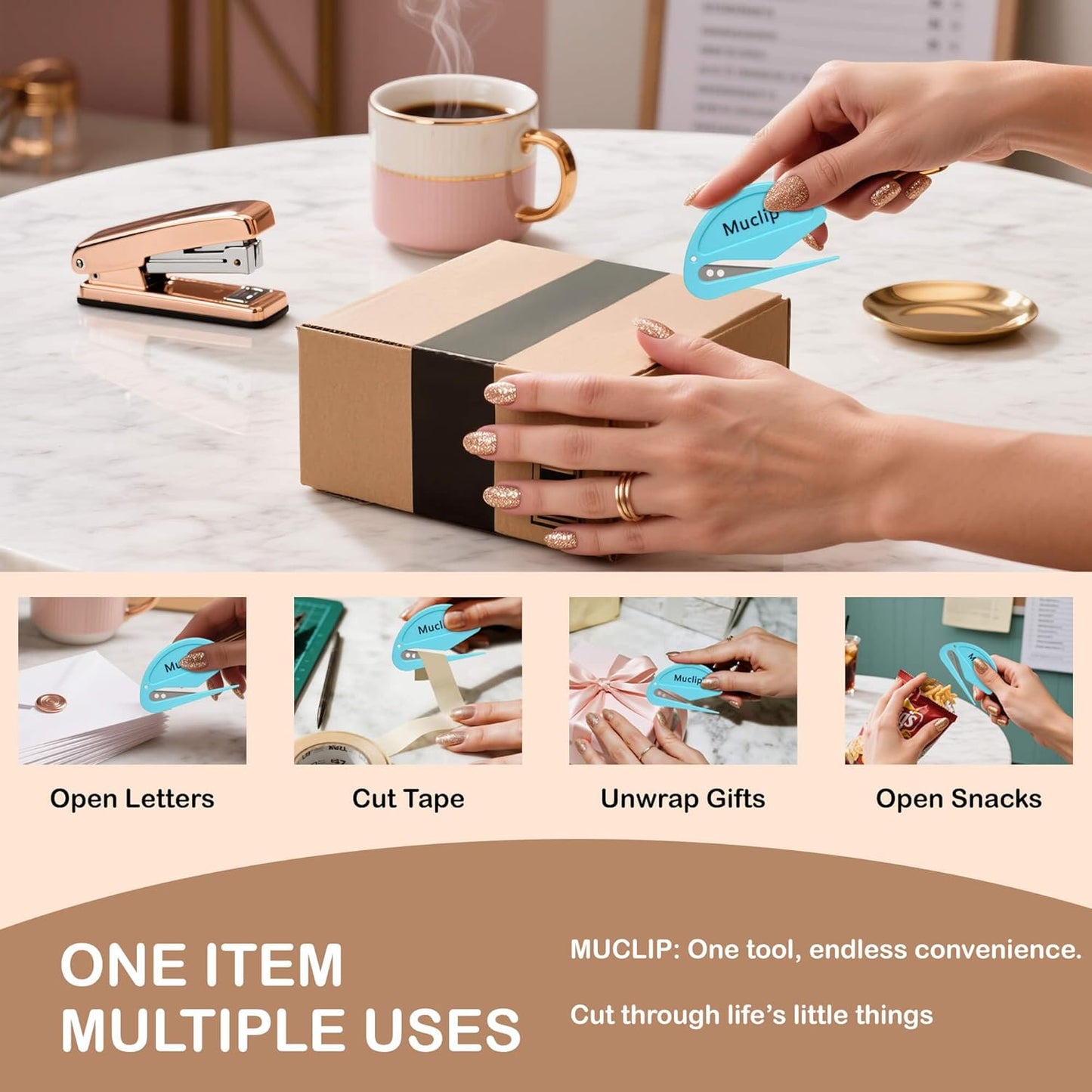 4 Pack Letter Opener Envelope Slitter - Ergonomic ABS Grip, Hidden Stainless Steel Blade,Fast Opener for Envelope,Letter,Mail,Package,Ideal for Office,Home,Business (Boxed)