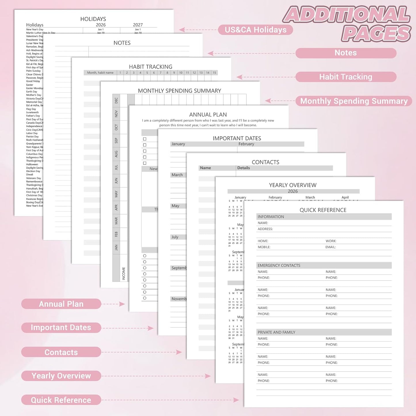 Academic Planner 2026 (8.5" x 11") - Weekly & Monthly Planner (Jan. 2026 - Dec. 2026), Column View Calendar Organizers, Hardcover Agenda Book with Tabs for Office & School, Pink