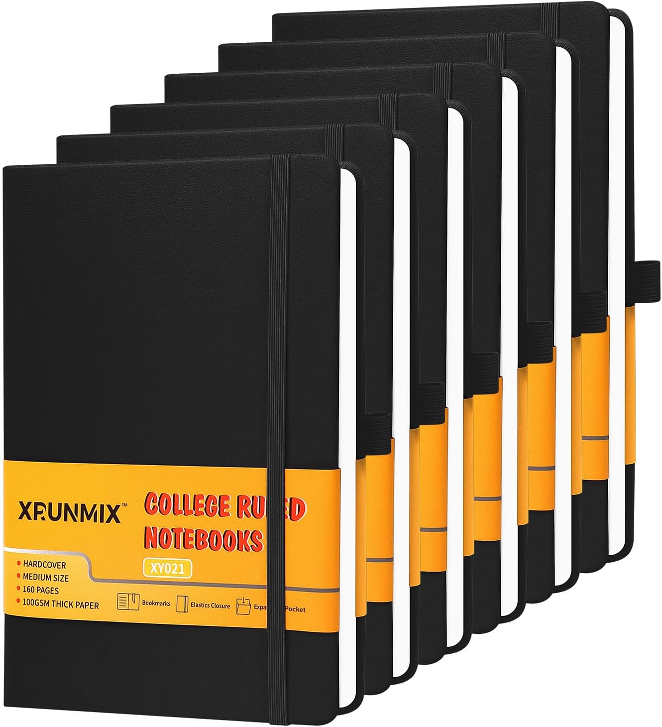 Lined Journal Notebooks, 160 Pages Notebook for Working, 5.7 x 8 inches, 100 GSM Paper, Pastel Colors Hardcover Journals (Black - 6 Pack)