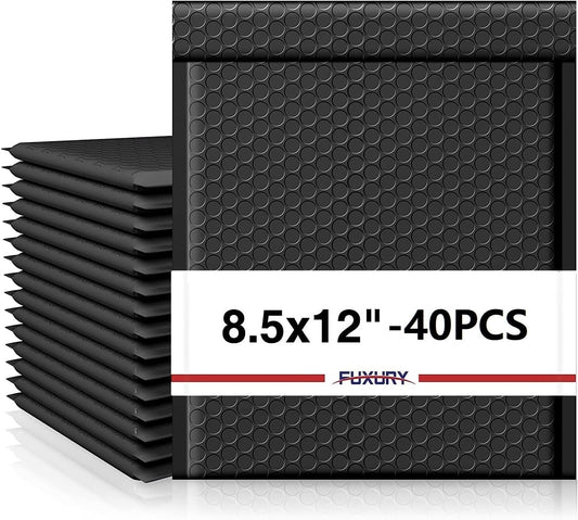 Fuxury Black Bubble Mailers 8.5x12" 40 Pack Medium Padded Envelopes Opaque #2 Bubble Mailer Usable Size 8x11" Thick Padded Mailers for Small Business Mailing Books Clothes Makeup Supplies