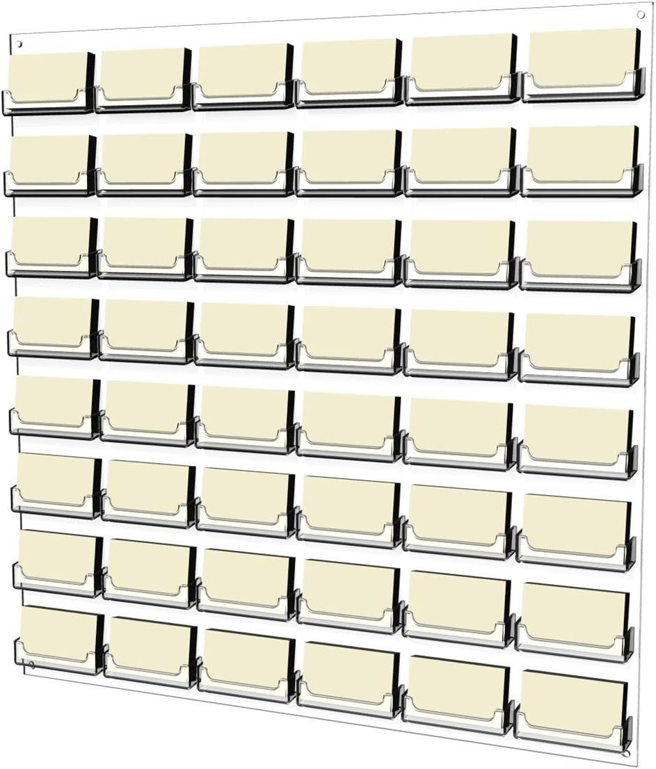 Displays2go 48 Pocket Wall Business Card Holder - Business Card Organizer and Holder with 0.75" Deep Pockets - Clear Acrylic (BCCLWM48)