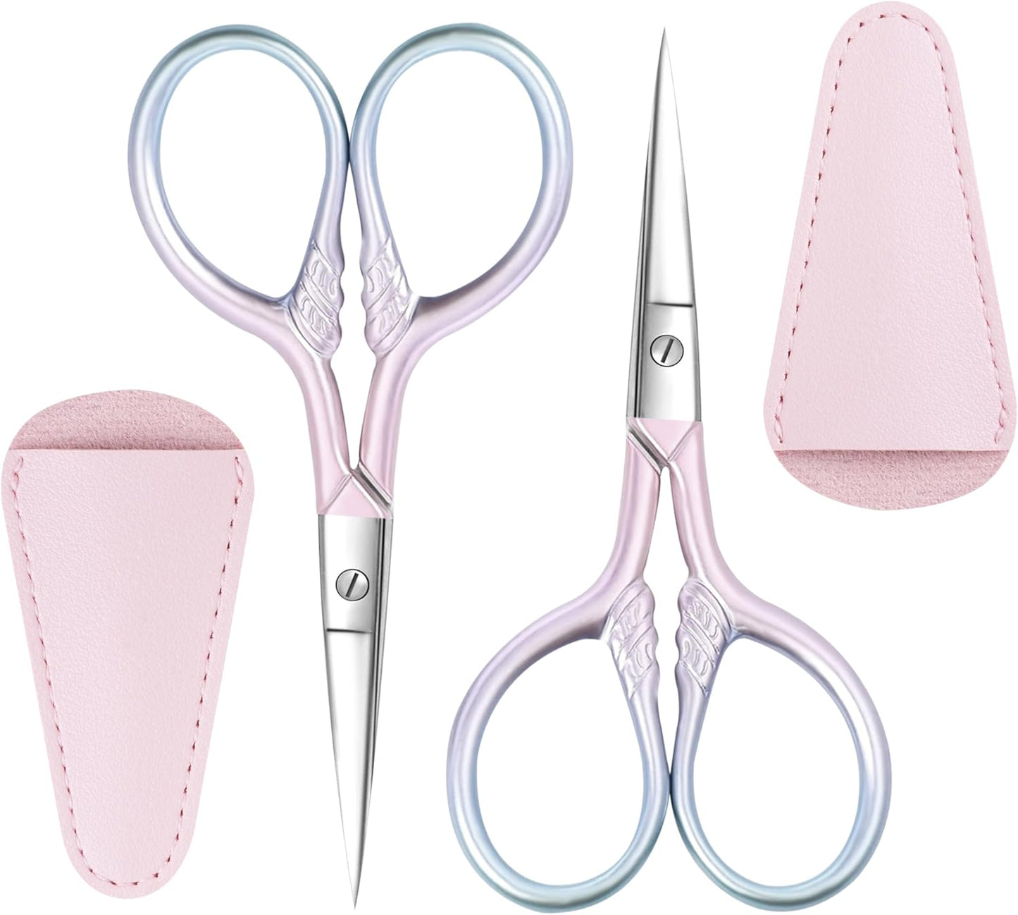 2 Pcs Eyebrow Scissors for Women, Professional Grooming Mini Scissors with Stainless Steel Straight Tip, 3.5 Inch Pink Small Scissors Beauty for Facial Hair, Eyebrows, Beard, Ear, Nose, Moustache