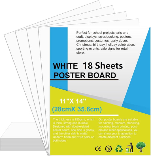 18 Pcs Poster Board 11" x 14" White Poster Paper Boards Bulk 250GSM Posterboard Vision Board Smart Poster Board Paper for School Arts Craft Projects Drawing Display