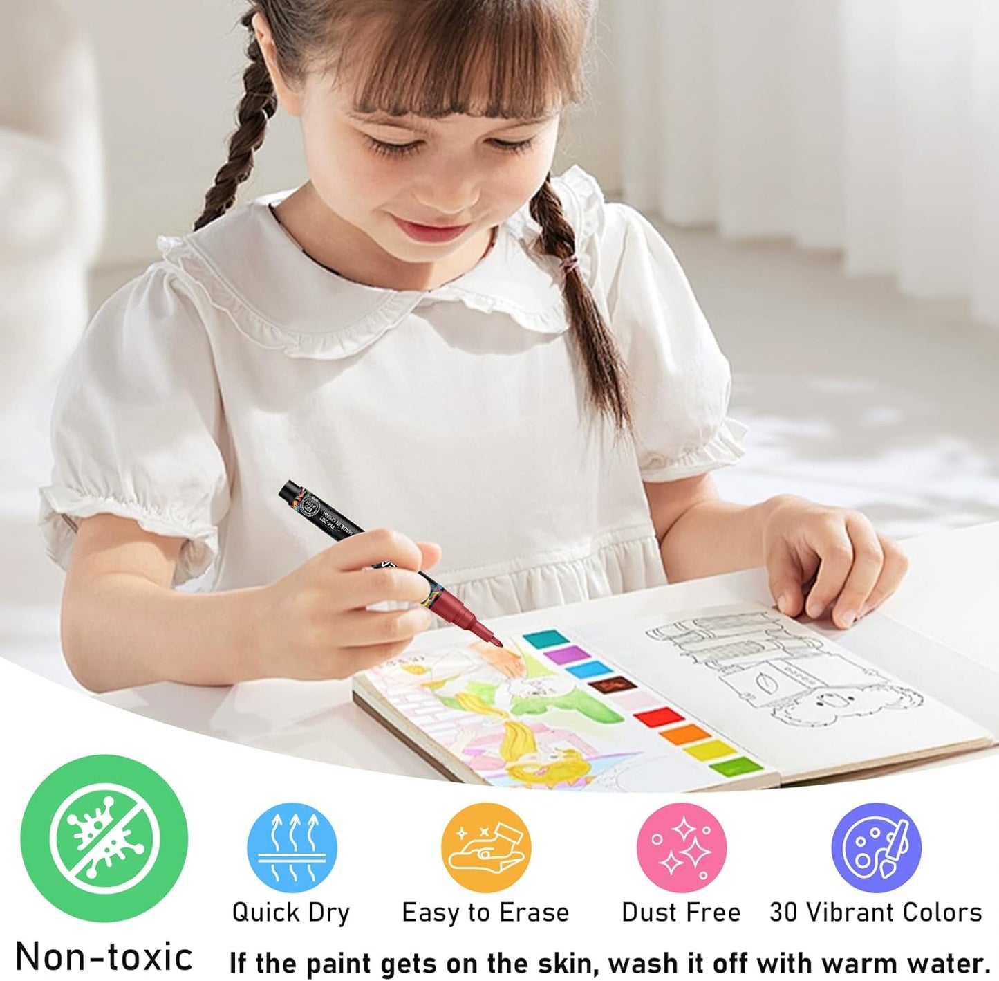 GOTIDEAL Chalk Markers,Fine Tip Liquid Chalk Markers for Blackboard Chalkboard Calendar Glass Neon Pens, Washable Window markers Paint and Drawing for Car, Auto, Bistro,Mirror Wet Erase 30 Colors