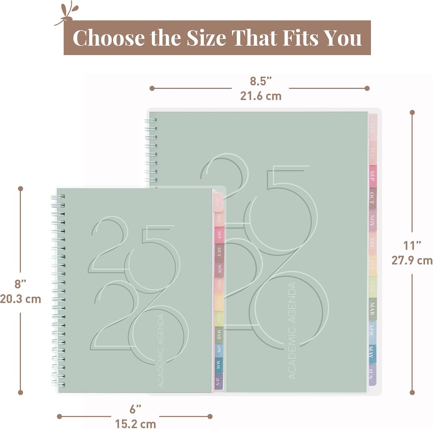 Rileys Academic Planner 2025-2026, Daily, Weekly & Monthly Planner, July 2025 - June 2026, Student Notes Pages, Twin-Wire Binding, Weekly Agenda for School & Work (8.5 x 11-Inches, Green, Deco)