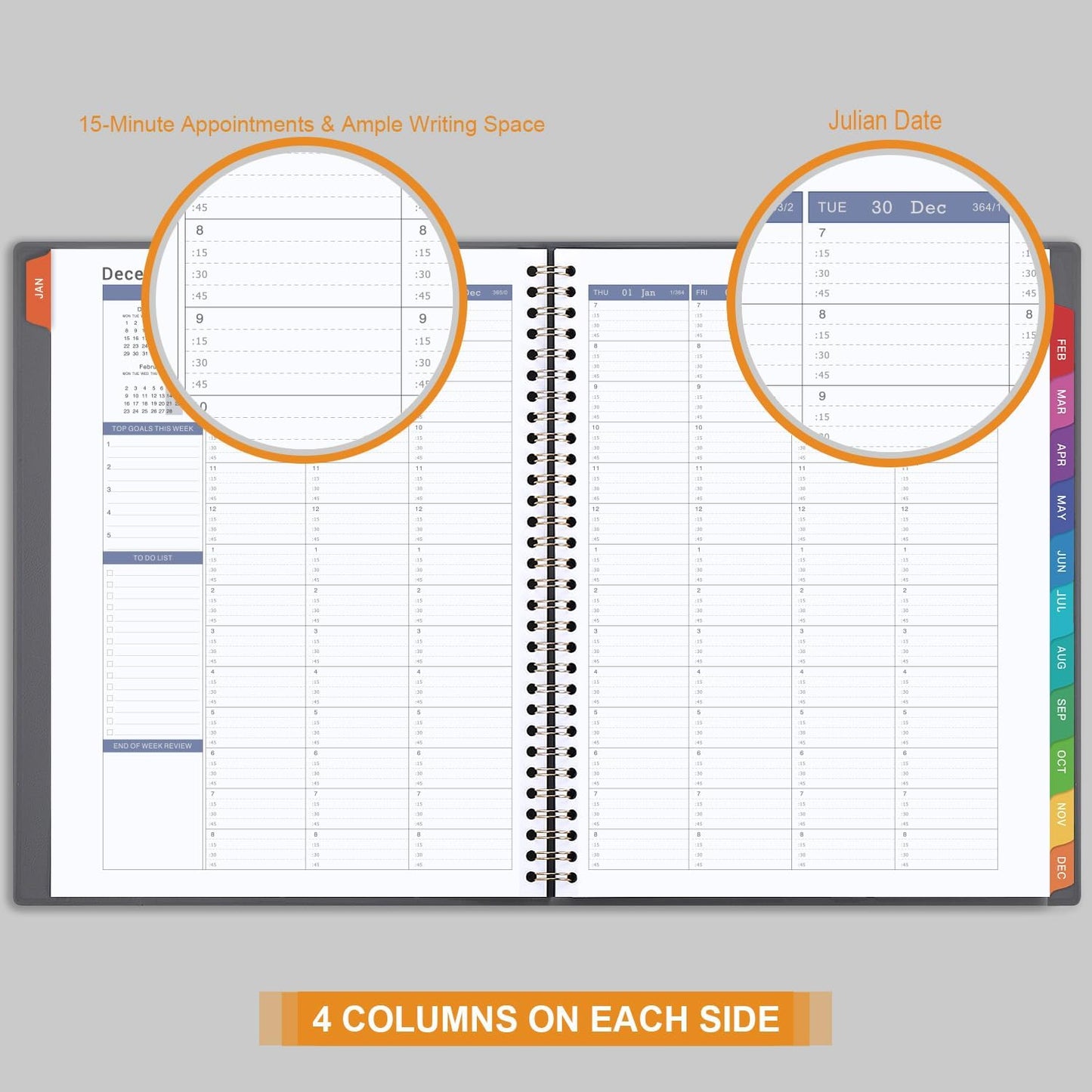 2026 Weekly Appointment Book - Daily Hourly Planner 2026, January 2026 - December 2026, 8.5" x 11", 15-Minute Interval, 12 Monthly Tabs, Flexible Soft Cover - Grey