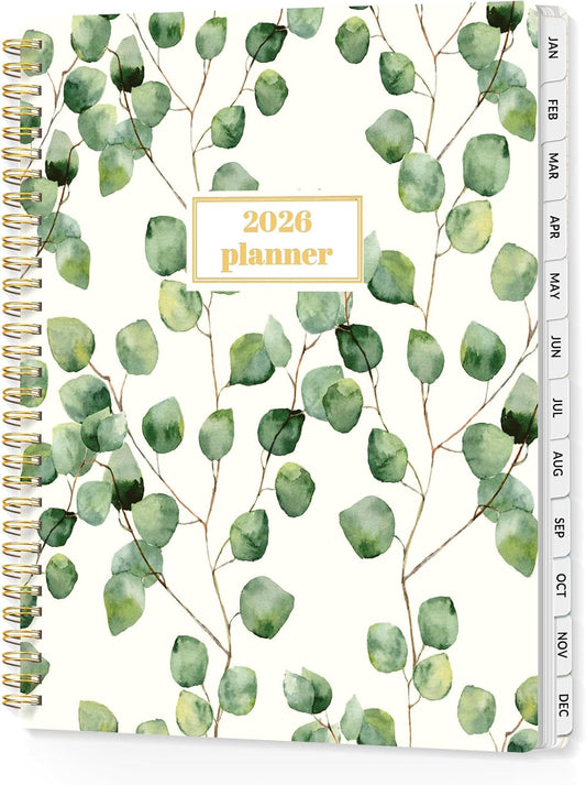 SUNEE Planner 2026 Weekly and Monthly, January 2026-December 2026, 8.5"x11", Tabs, Note Pages,Spiral Binding, Eucalyptus