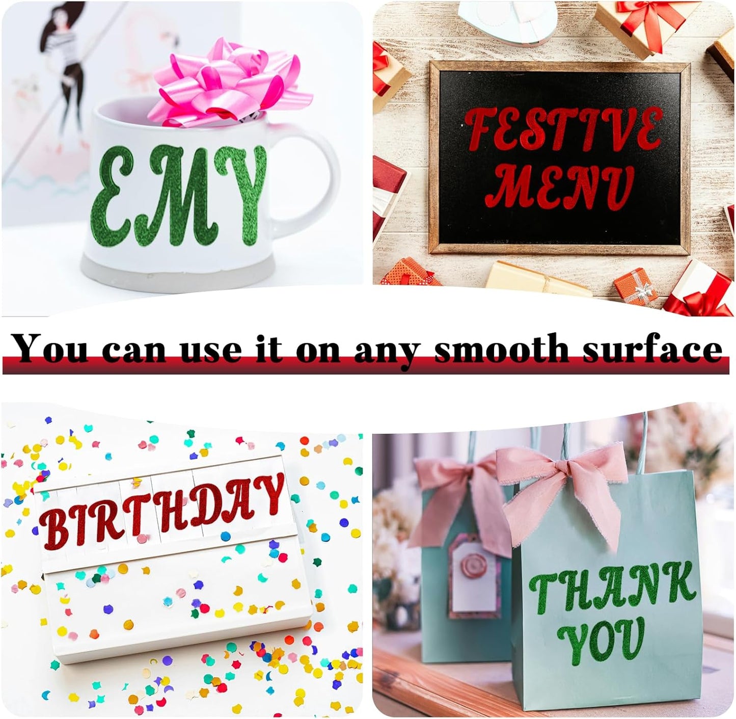 Glitter Letter Stickers,10 Sheets 2 Inches Self-Adhesive Vinyl Letters Alphabet Sticker Decals for Scrapbook,Door,Mailbox,Bulletins Boards - Green,Red