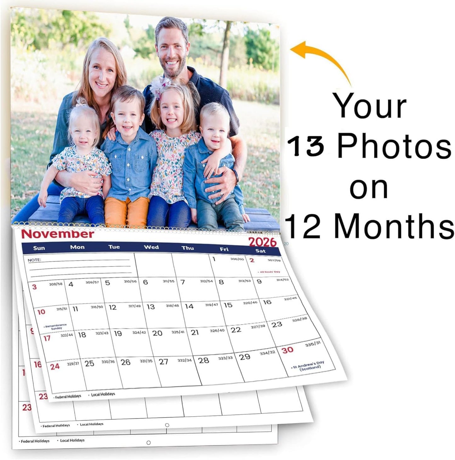Custom Calendar 2026 for Home & Office - Print Your 13 Memories,Make Your Own Personalized Calendar Customized Christmas Gift &use your photo (Wall Calendar2, 5 Packs)