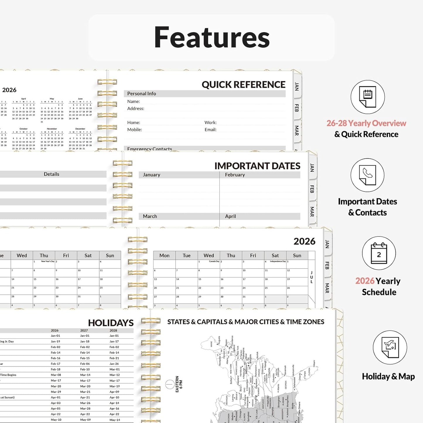 SUNEE Planner 2026 Weekly and Monthly, January 2026-December 2026, 6.4"x8.3", Tabs, Note Pages,Spiral Binding, Pink