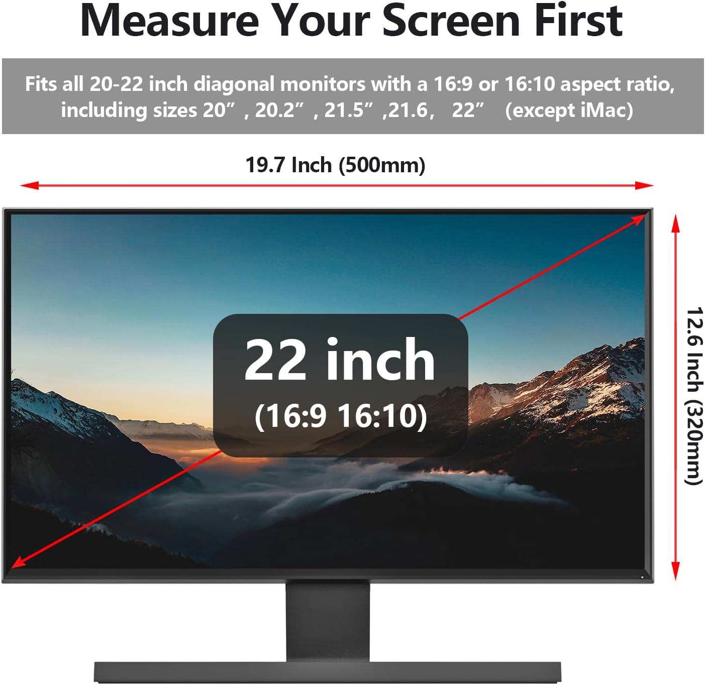 Anti Blue Light Screen Protector for 20, 20.2, 21.5, 21.6, 22 Inches - 16:9 / 16:10 Aspect Ratio Computer Monitor Hanging Type Blue Light Blocking Filter Anti Scratch Eye Protection Shield for Desktop Computer(BL HT 22 Inches)